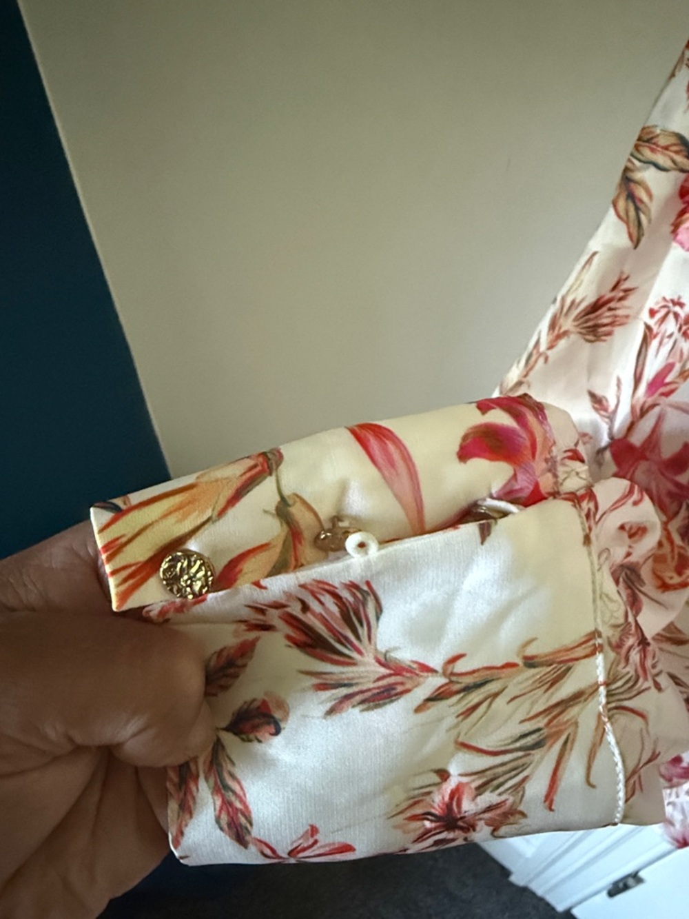 RNWY Cream with Pink mini dress and Coral Floral Print and Twist Front - Picture 4 of 7